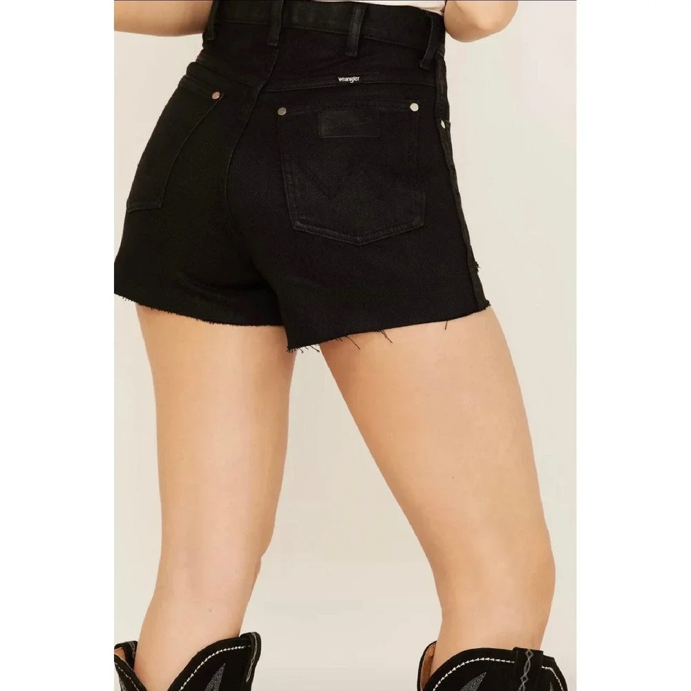 Wrangler Fender Festival Shorts Womens 28 Black High Rise Distressed Denim New - Picture 11 of 16
